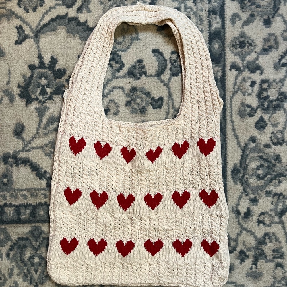 Heart Patterned Cream Tote Bag
